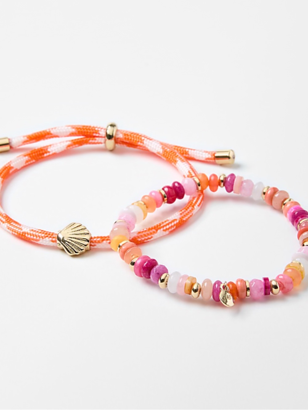 LOFT Pink, Orange & Gold Beaded and heart robe Bracelet Set